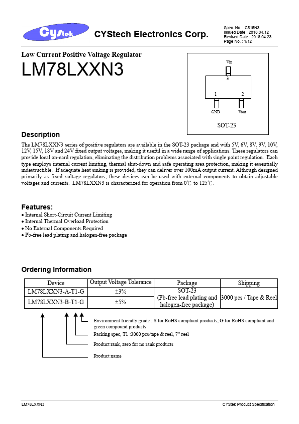 LM78L12N3 CYStech