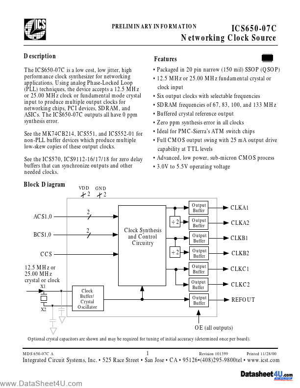 ICS650R-07C Integrated Circuit Systems