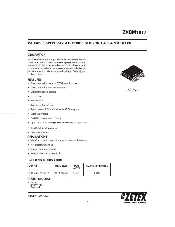 ZXBM1017 Zetex Semiconductors