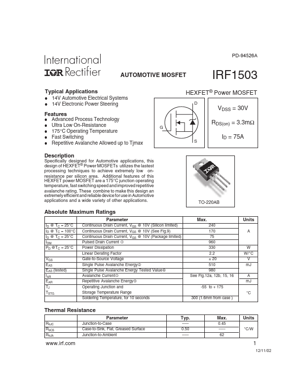 IRF1503 International Rectifier
