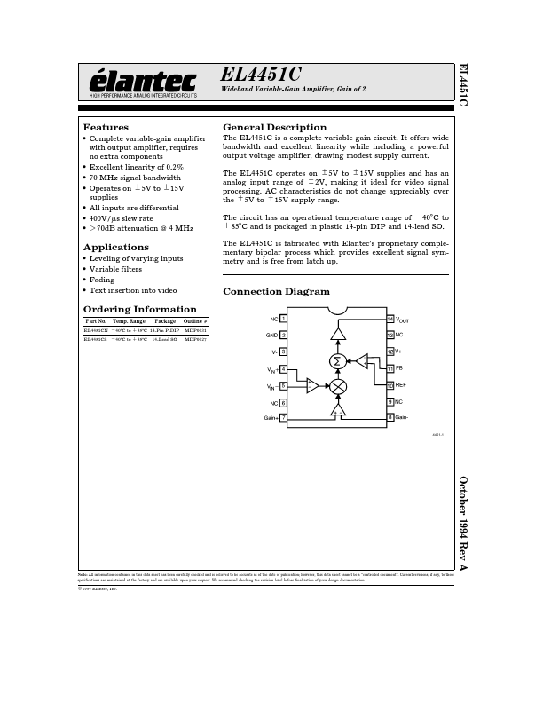 EL4451C Elantec Semiconductor