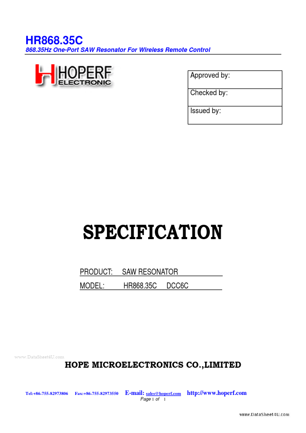 HR868.35C Hope Microelectronics