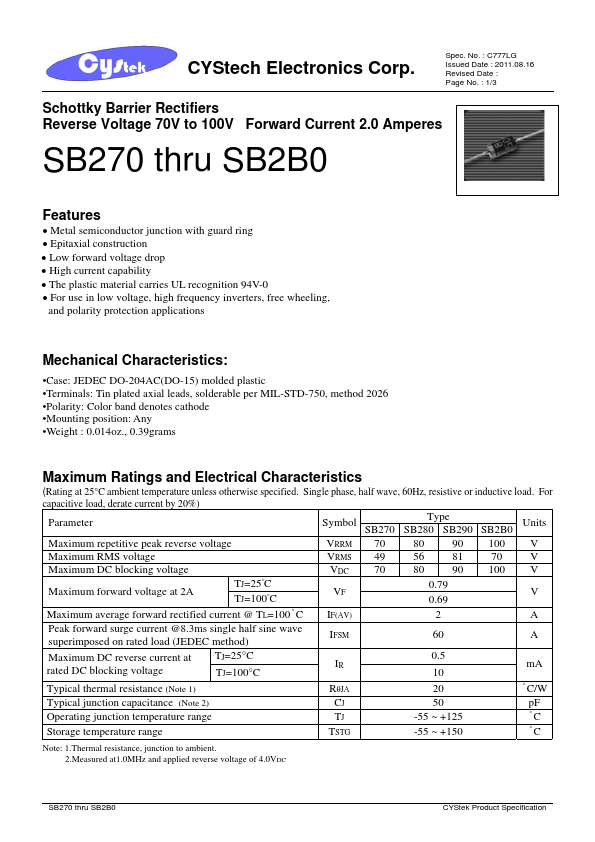 SB2B0 CYStech Electronics