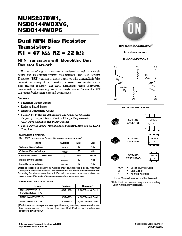 MUN5237DW1 ON Semiconductor
