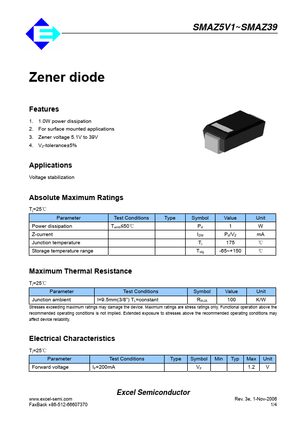 SMAZ39 Excel Semiconductor