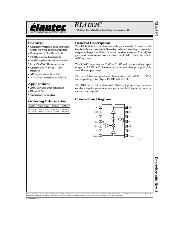 EL4452C Elantec Semiconductor