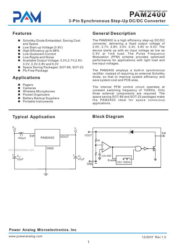 PAM2400 Power Analog Micoelectronics