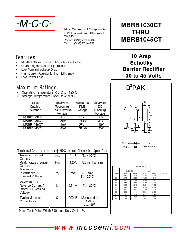 MBRB1045CT Micro Commercial Components
