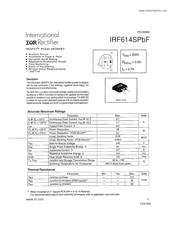 IRF614SPBF International Rectifier