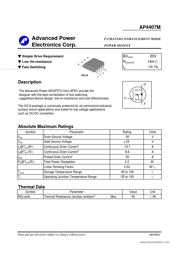 AP4407M Advanced Power Electronics