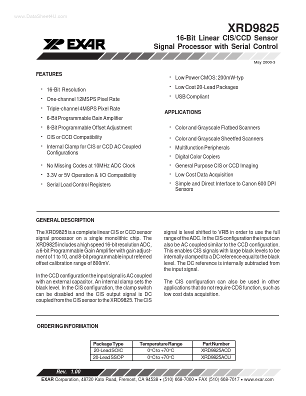 XRD9825 Exar Corporation