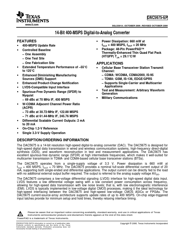 DAC5675-EP Texas Instruments