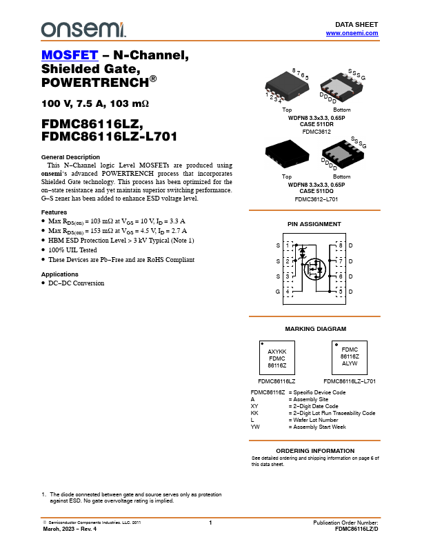 FDMC86116LZ-L701 ON Semiconductor