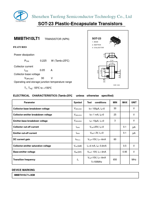 MMBTH10LT1 Tuofeng Semiconductor