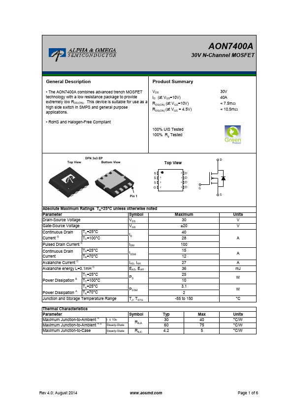 AON7400A Alpha & Omega Semiconductors