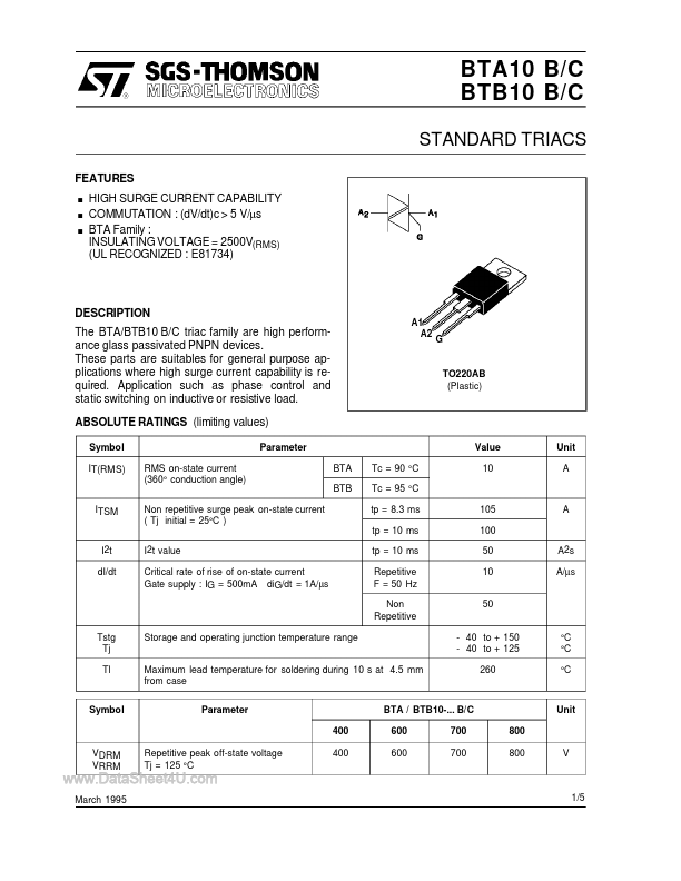 BTA10-400C ST Microelectronics