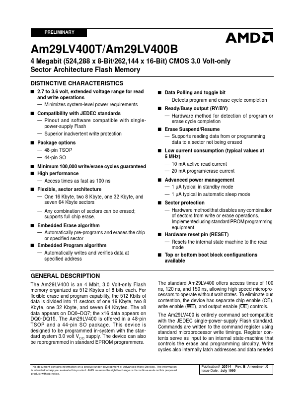 Am29LV400T Advanced Micro Devices