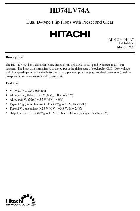 HD74LV74A Hitachi Semiconductor