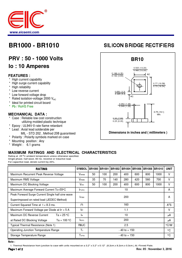 BR1004 EIC discrete Semiconductors