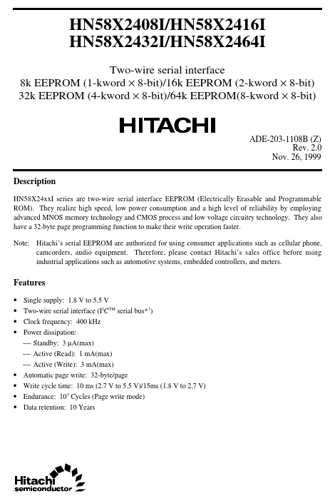HN58X2408I Hitachi Semiconductor