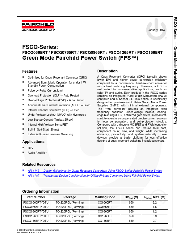 FSCQ1565RT Fairchild Semiconductor