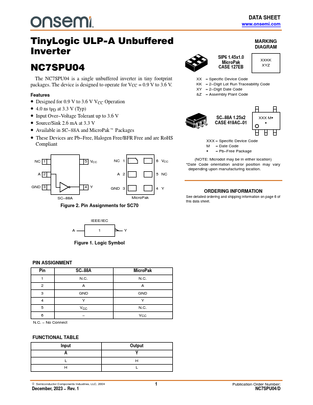 NC7SPU04 ON Semiconductor