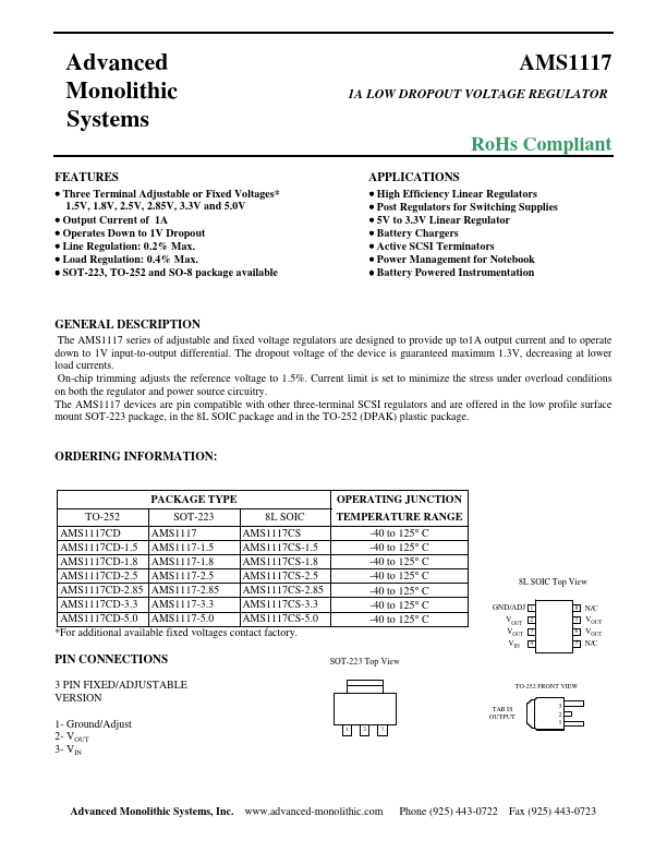AMS1117-1.8 Advanced Monolithic Systems
