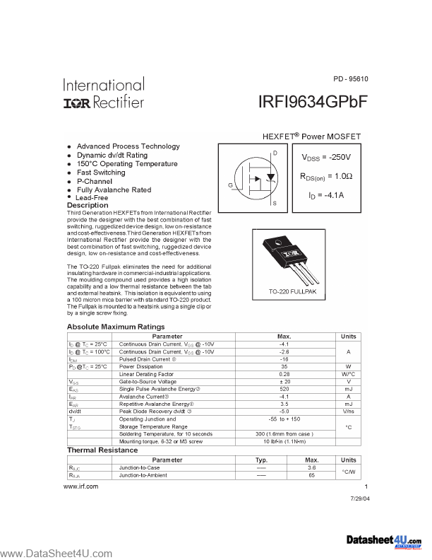 IRFI9634GPBF International Rectifier