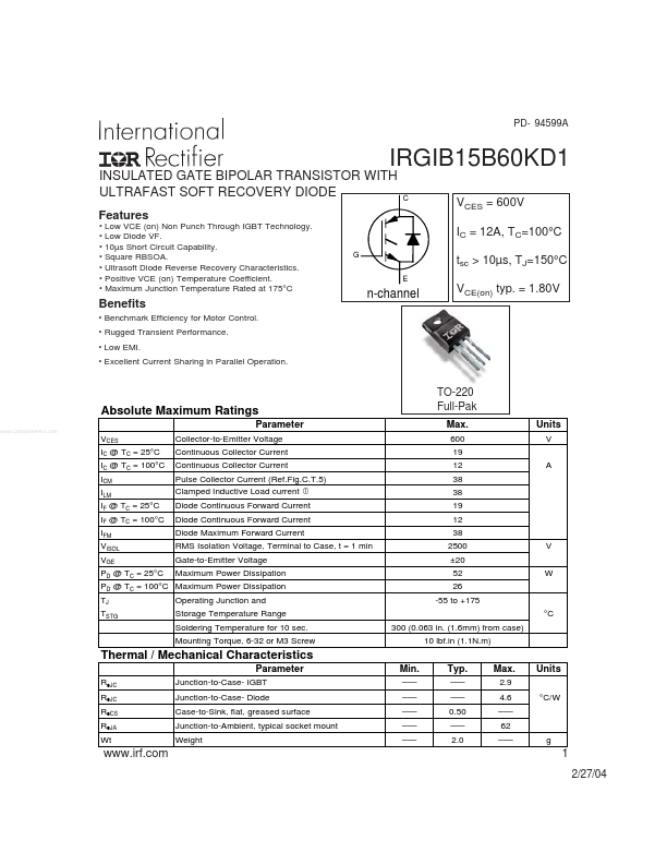 IRGIB15B60KD1 International Rectifier