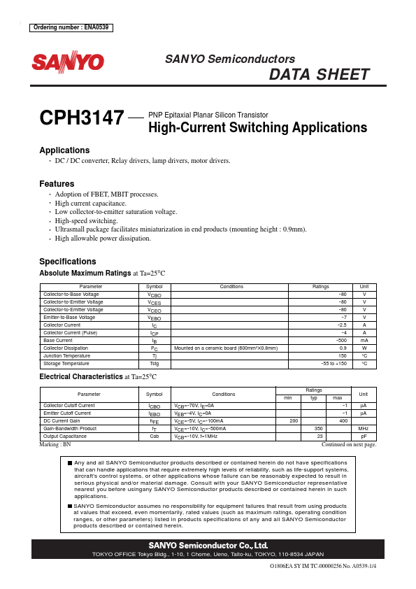 CPH3147 Sanyo Semicon Device