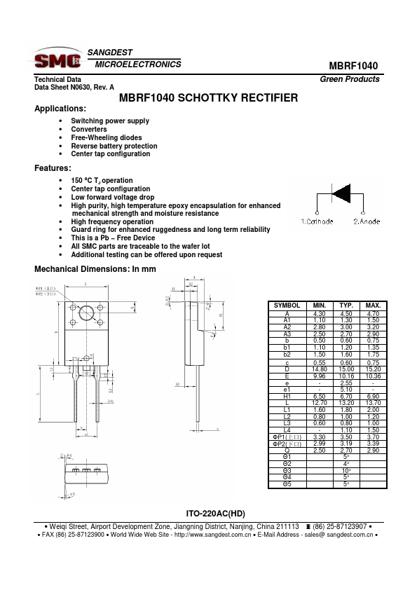 MBRF1040 SANGDEST MICROELECTRONICS