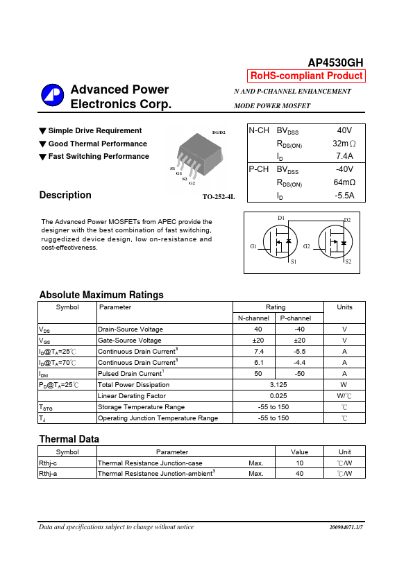 AP4530GH Advanced Power Electronics