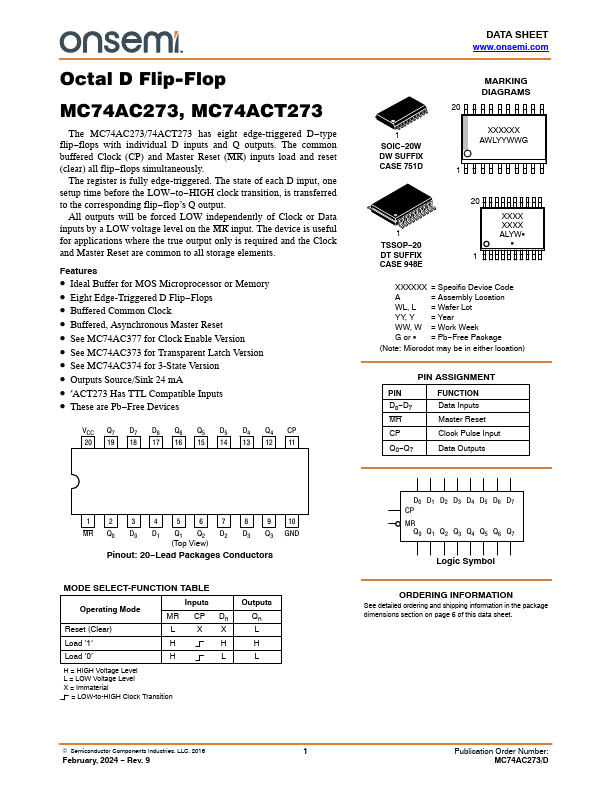 MC74AC273 ON Semiconductor