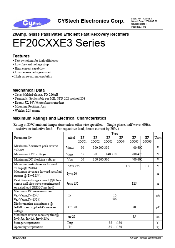 EF20CXXE3 CYStech Electronics