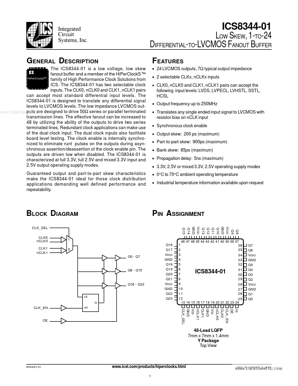 ICS8344-01 Integrated Circuit Systems