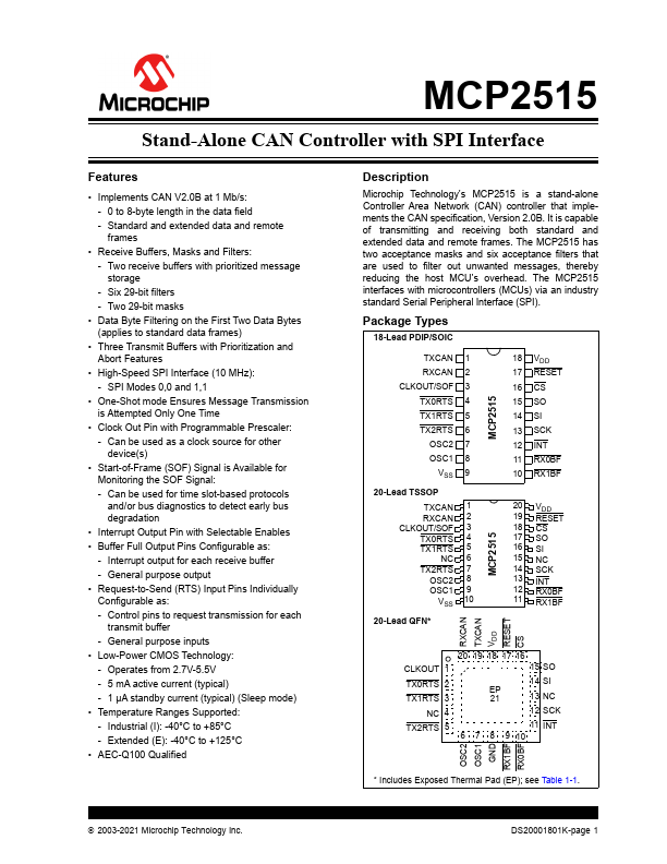 MCP2515 Microchip Technology