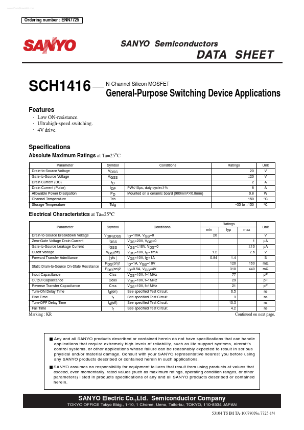 SCH1416 Sanyo Semicon Device