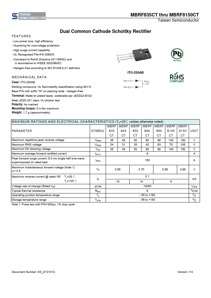 MBRF835CT Taiwan Semiconductor Company