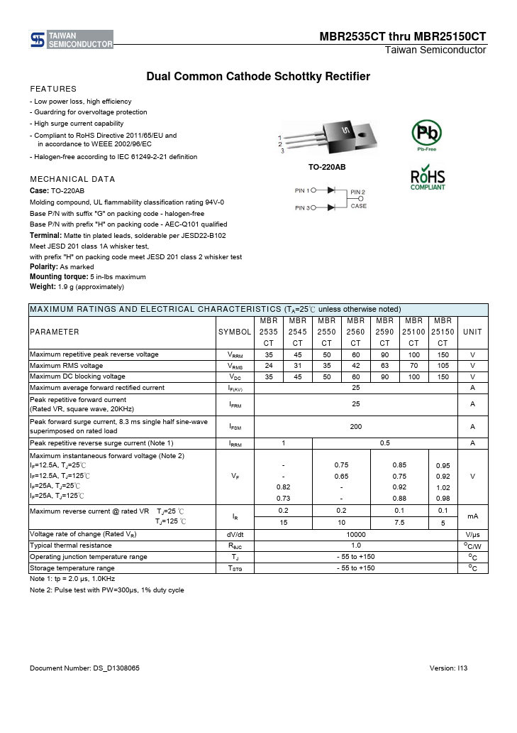 MBR25150CT Taiwan Semiconductor