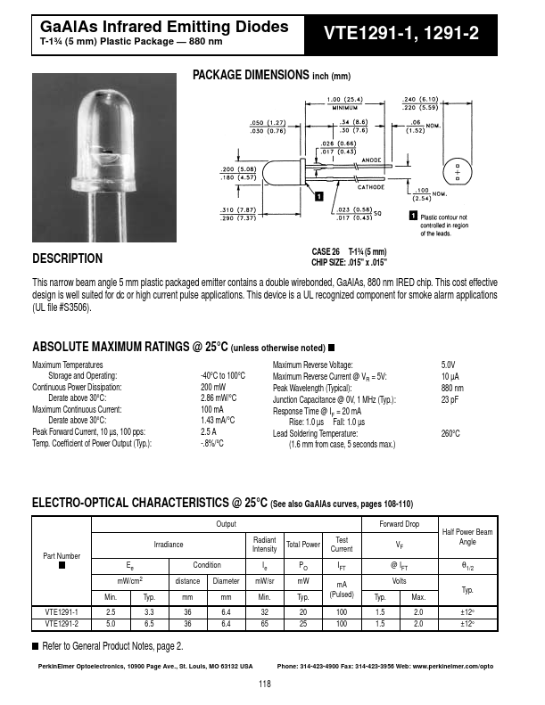 VTE1291-1 PerkinElmer Optoelectronics