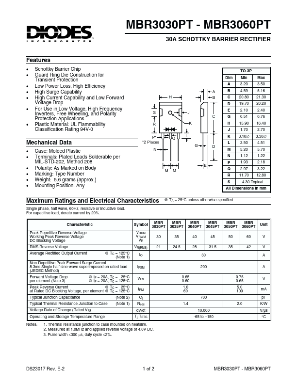 MBR3045PT Diodes Incorporated