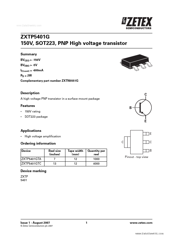 ZXTP5401G Zetex Semiconductors