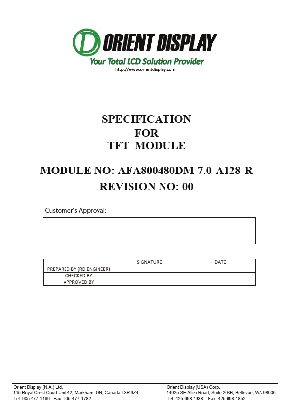AFA800480DM-7.0-A128-R ORIENT DISPLAY