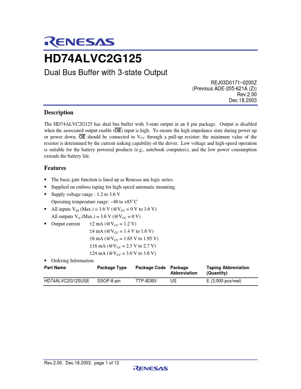 HD74ALVC2G125
