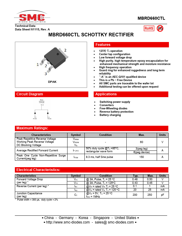 MBRD660CTL SMC Diode