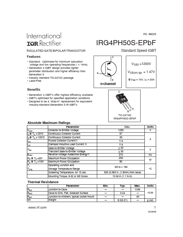 <?=IRG4PH50S-EPBF?> डेटा पत्रक पीडीएफ