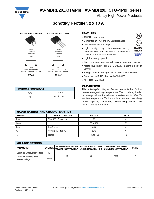 <?=VS-MBR20100CTG-1PbF?> डेटा पत्रक पीडीएफ