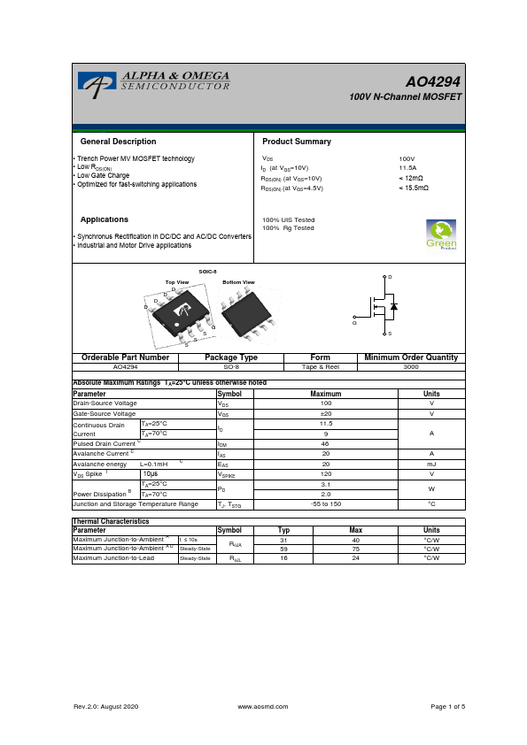 AO4294 Alpha & Omega Semiconductors