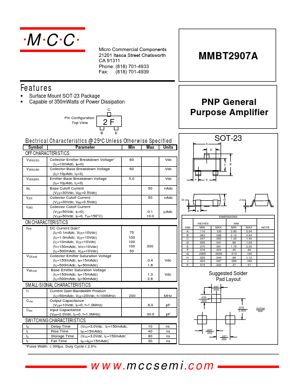 MMBT2907A Micro Commercial Components