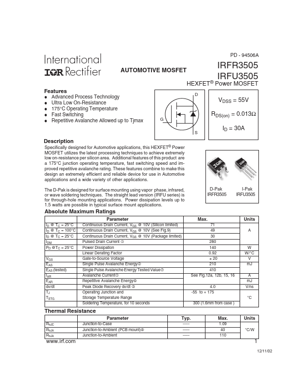 IRFR3505 International Rectifier